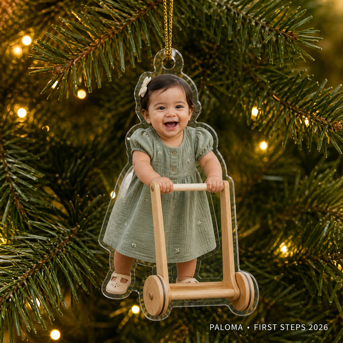 Personalized Baby First Steps Photo Ornament - Custom Acrylic Christmas Keepsake - image 2