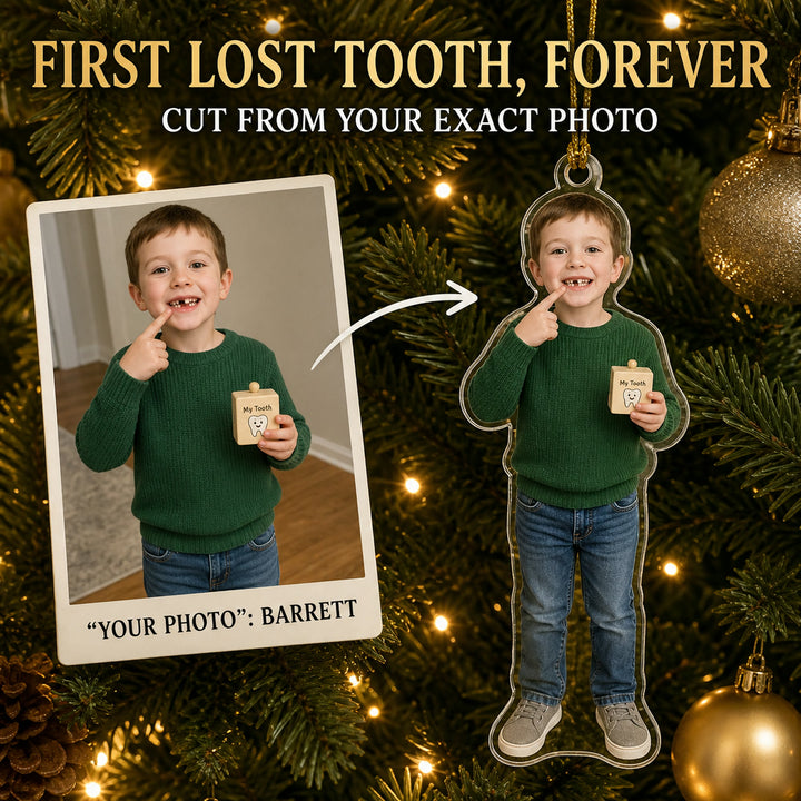 Personalized Kids First Lost Tooth Photo Ornament - Custom Acrylic Christmas Keepsake - image 1
