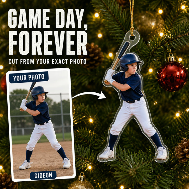 Personalized Youth Sports Athlete Photo Ornament - Custom Acrylic Christmas Keepsake - image 1