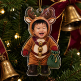 Personalized Baby Reindeer Christmas Photo Ornament - Custom Acrylic Christmas Keepsake - image 3