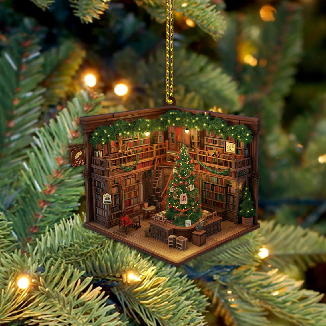 Customized Book Store Ornament, Bookshelves Ornaments, Ornament For Book Lovers, Book Worms, Christmas Ornaments | Book Store